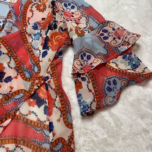 Moon Orchid Women's Boho Bell Sleeve Sheer Floral‎ Print Oversized Kimono Sz Sm - Picture 6 of 13